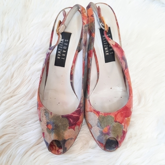 Vintage Stuart Weitzman Floral Sling Back Heels 10 - Picture 4 of 11